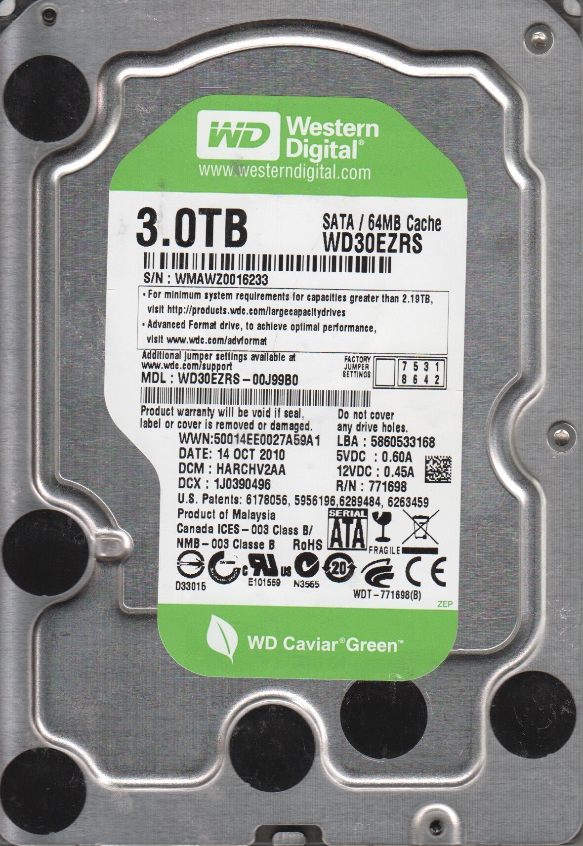 WD green HDD 3TB ×2個 内蔵型ハードディスクドライブ WD green HDD 3TB ×2個 内蔵型ハードディスクドライブ WD green